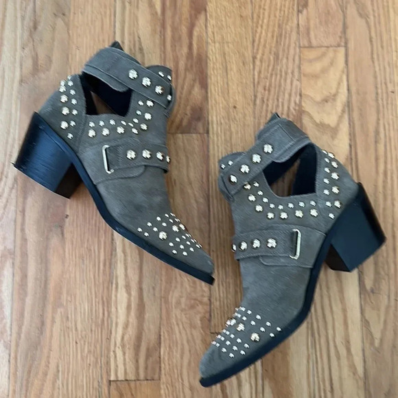 Kurt Geiger Sybil khaki suede studded ankle bootiegreat pre owned condition - Picture 7 of 12